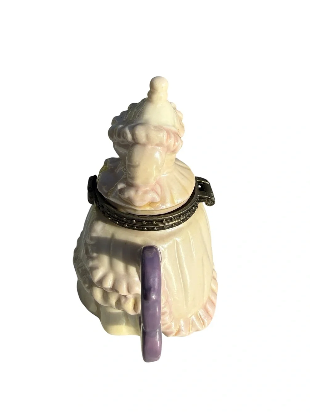 Vintage Dress Teapot Trinket Box Ceramic Hinged Jewelry Box Cottagecore Decor 3”